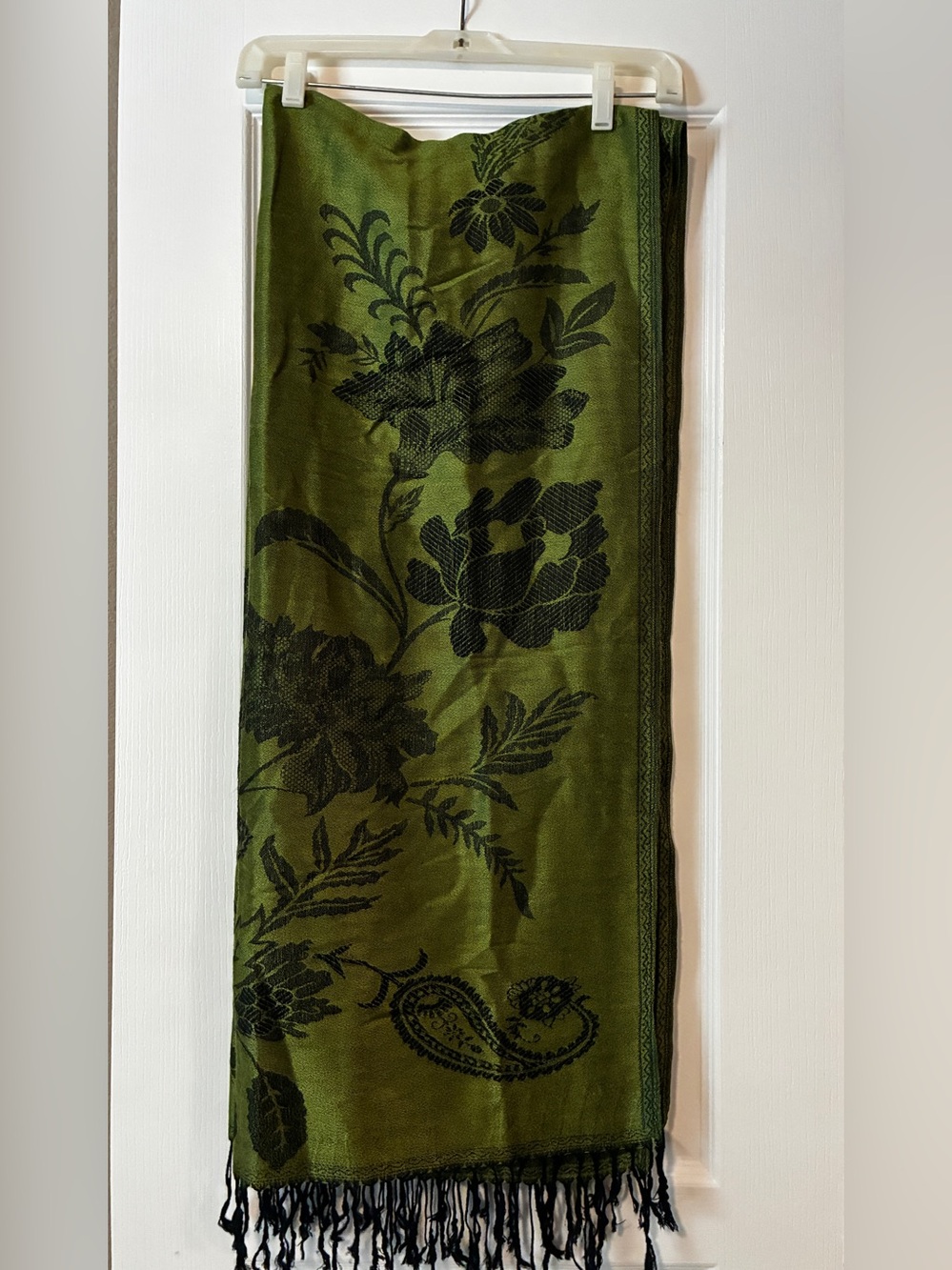 pashmina Olive Green and Black Floral Pashmina Wrap